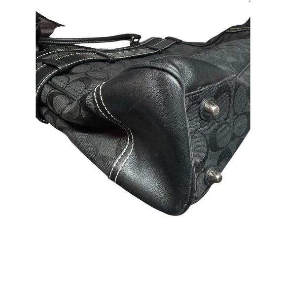 Coach Hampton Signature Black Jacquard Leather Trim Satchel Tote Bag Purse Y2K - Picture 8 of 13